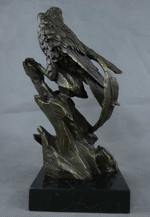 Figura ORZEŁ sokół BRĄZ marmur RZEŹBA sygnowana 27 cm 3,3 kg