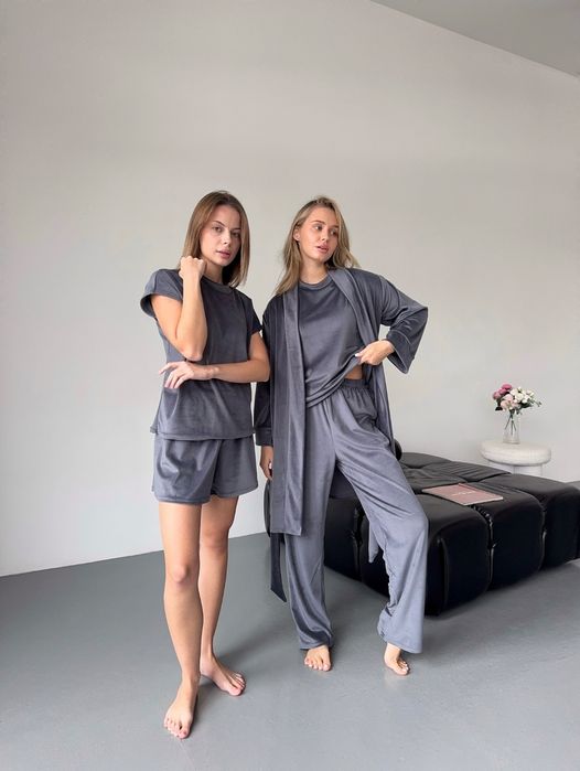 Жіноча піжама 4ка набір 4 в 1 для дому комплект + халат велюр  плюш