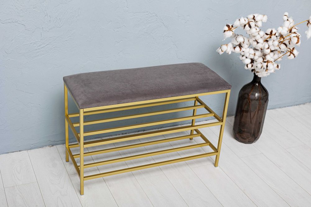 Подставка под обувь металлическая, полка пуф для обуви на две полочки