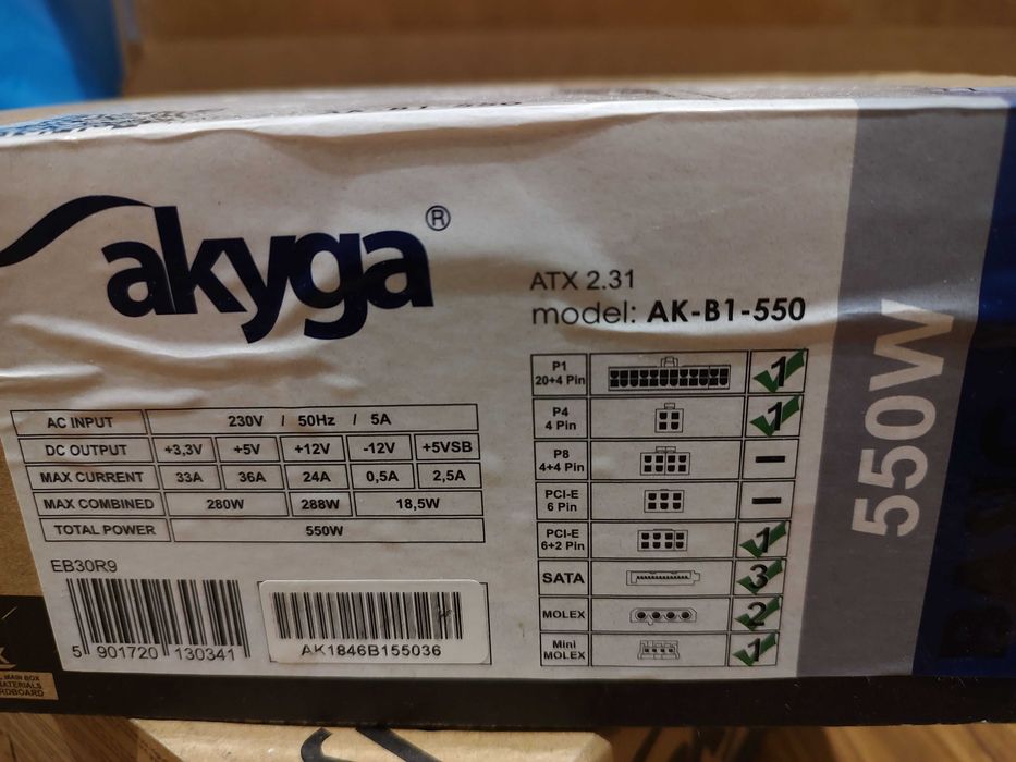 Nowy zasilacz komputerowy ATX Akyga AK-B1-550 W