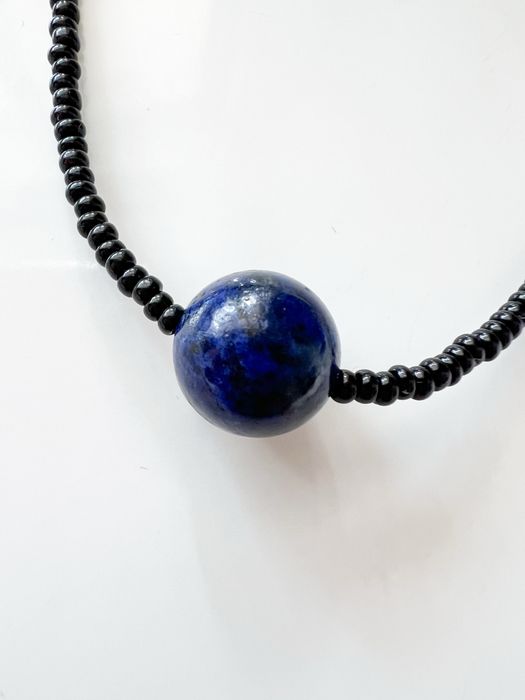 Naszyjnik lapis lazuli kamienie naturalne stal chirurgiczna