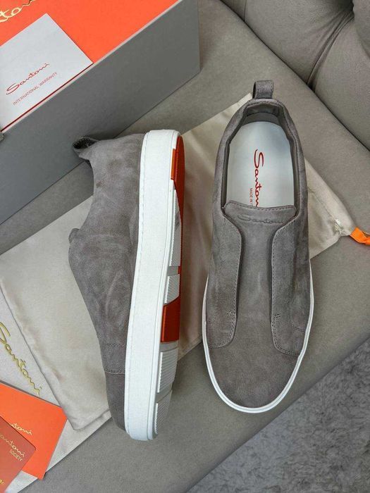 Мужские кожаные кроссовки Santoni замшевые кеды Сантони ob423
