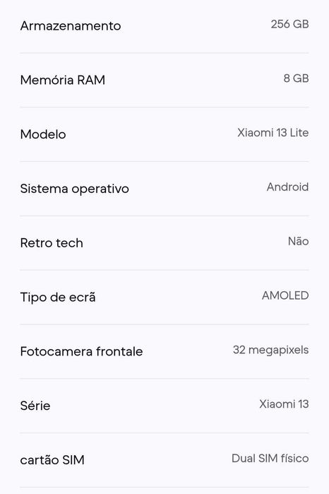 Telemóvel Xiaomi 13 lite