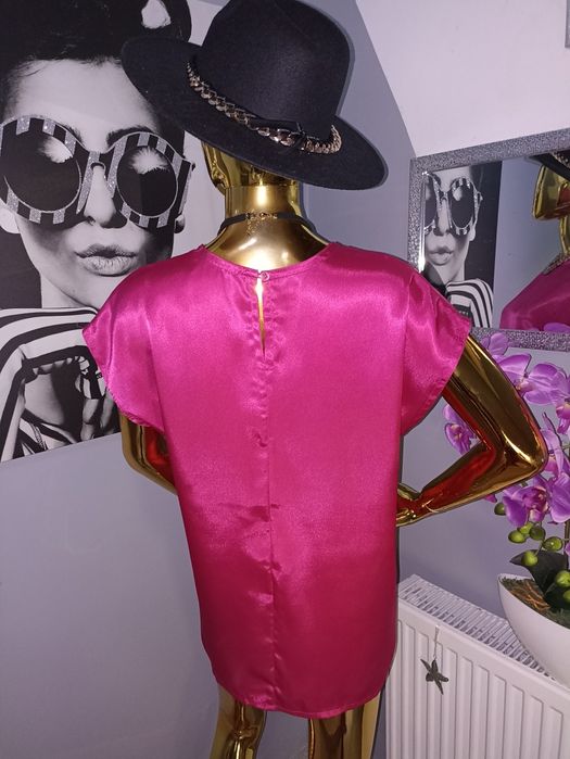 Satynowa,bluzka z krótkim rękawem fuksja R.42