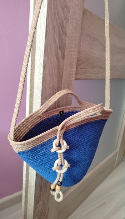 Kosz mini ze sznurka karmelowo chabrowym Handmade
