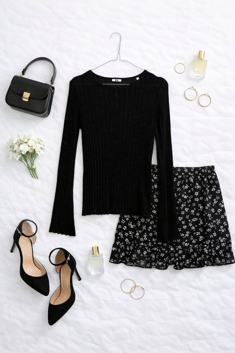 Czarny sweterek z subtelną miedzianą nitką S 36