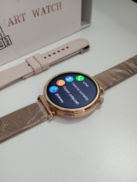 Damski smartwatch okrągły nowy, komplet z pudełkiem