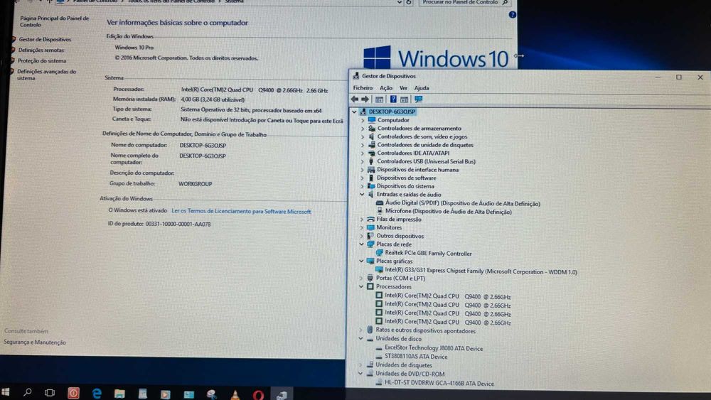PC Quad Core Windows 10 formatado a funcionar à confiança
