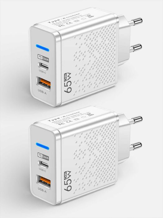 2x NOWA Szybka Ładowarka 65W USB-C + USB-A  PD iPhone Samsung Xiaomi