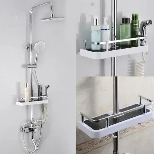 Полиця для ванної кімнати Shower Rack. Регульована стійка для душу з тримачем шланга та гачками.