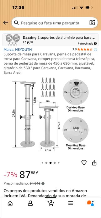 Vendo suporte de mesa auto caravana