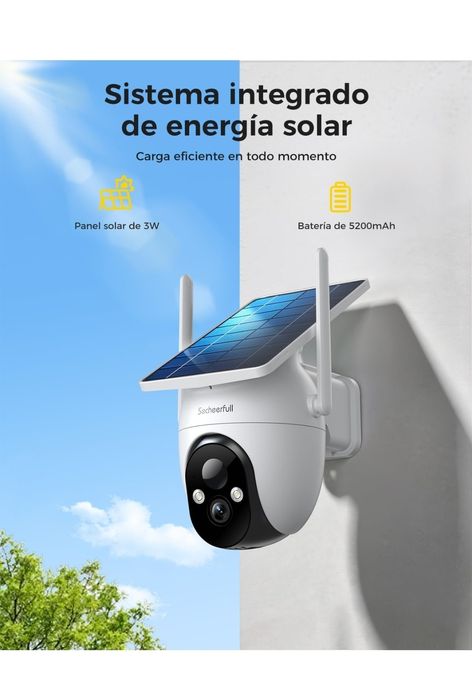 Câmara vigilância 360° PTZ WiFi exterior com painel solar, sem cabos