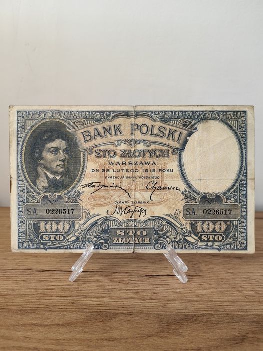 Banknot "S.A." 100 zł z 1919 r stan 4