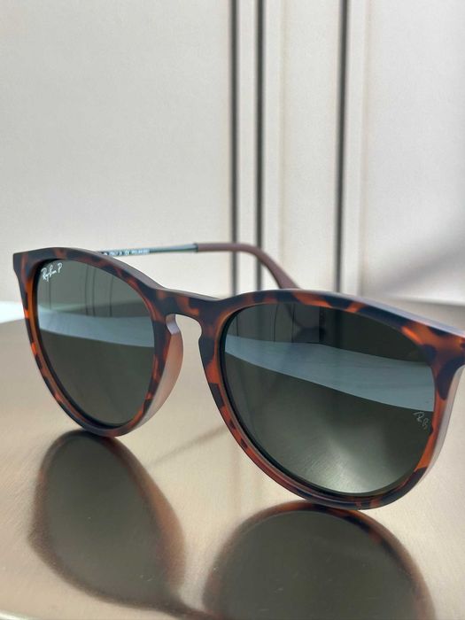 Сонцезахисні окуляри Ray-Ban Erika RB4171 гавана, зелена лінза, поляризовані, круглі, жіночі, оригінал