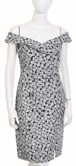 JOSEPH RIBKOFF elegancka sukienka z odsłoniętymi ramionami grochy r 38