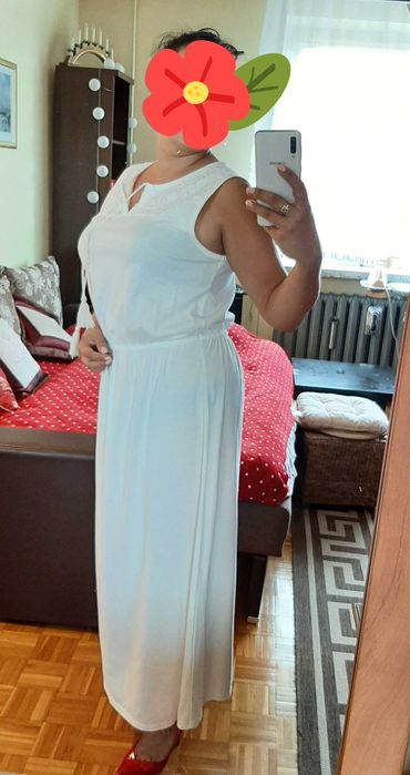 Biała sukienka bawełniana maxi na gumce koronka M 40 L 42