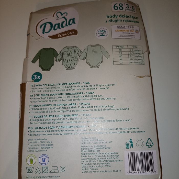 3-pak bodów body chłopięce z długim rękawem Dada