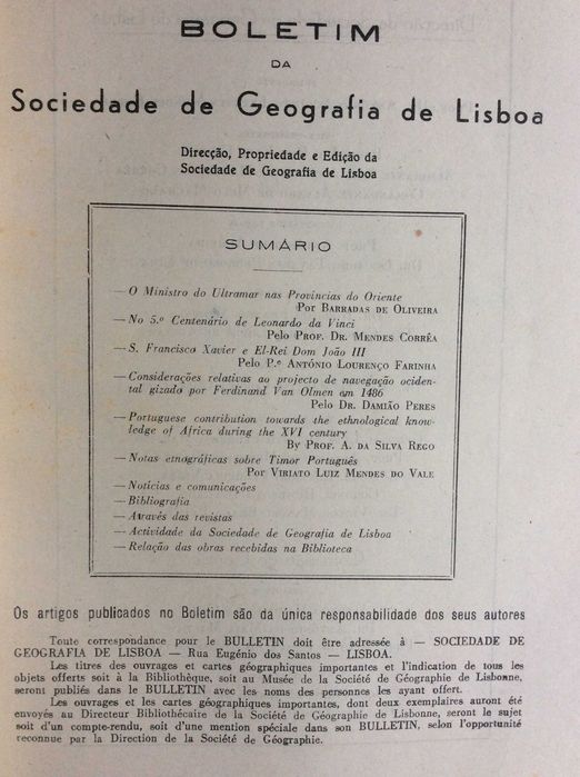 Boletim da Sociedade de Geografia de Lisboa. -1952. Ver sumário