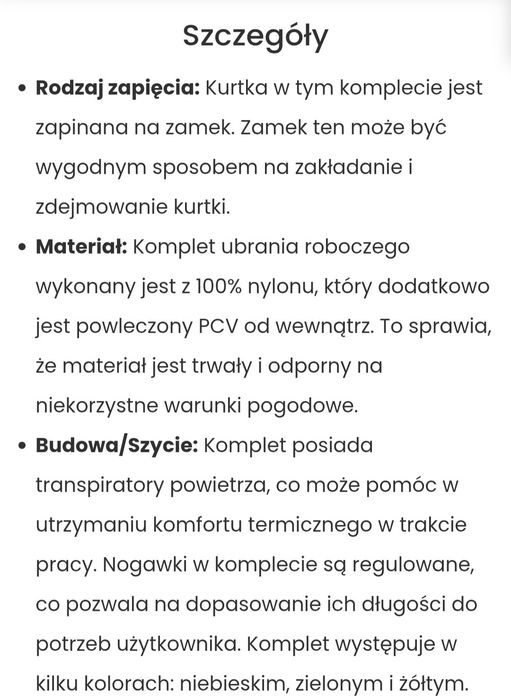 Komplet przeciwdeszczowy, strój roboczy XXL żółty. Nowy