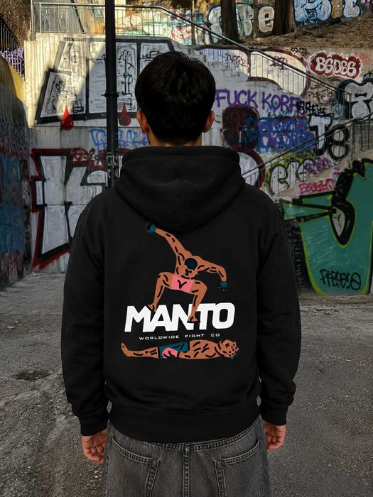 Черная Толстовка MANTO Strike — Худи Черное МАНТО Страйк — Большой Принт — XS-XL