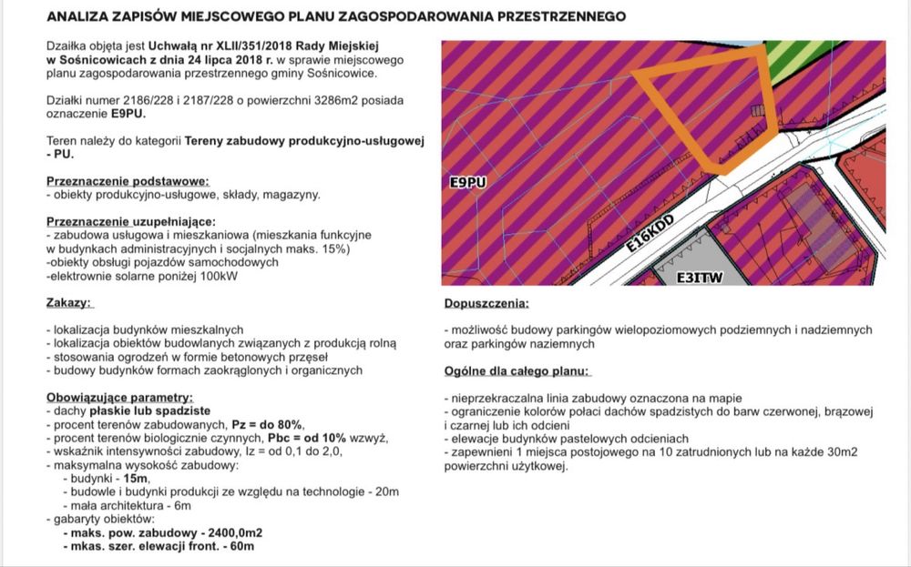 Działka pod inwestycję/produkcję – Sośnicowice – 3 289 m²