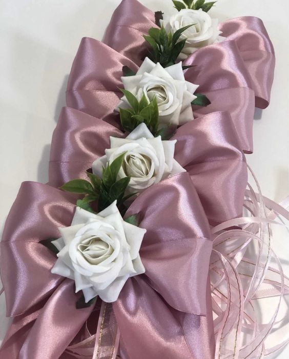 Kokardy ślubne na klamki samochodu Na auto Brudny róż