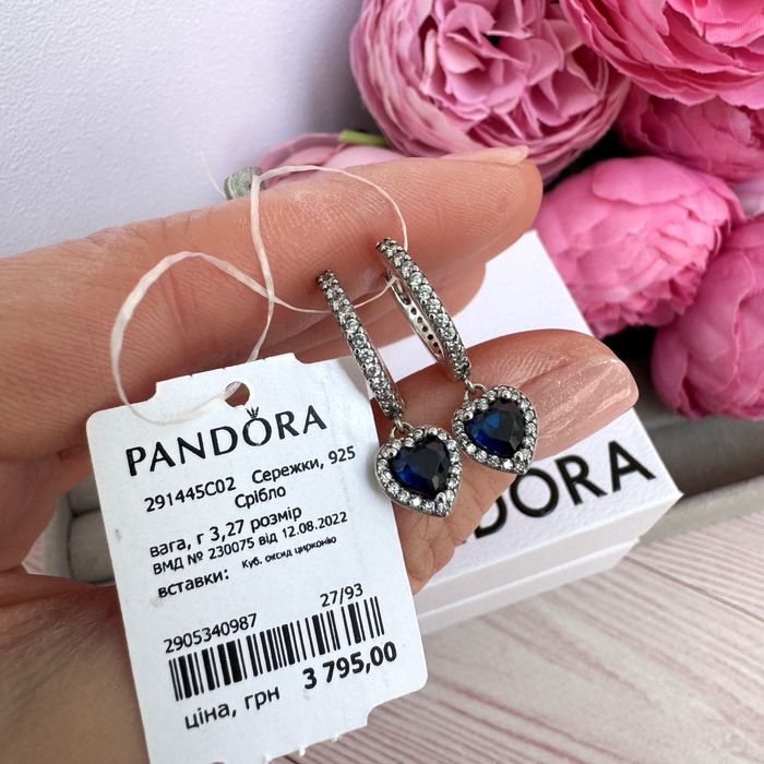 Сережки Pandora Пандора/ Серьги Pandora/ оригінал нові кільця срібло