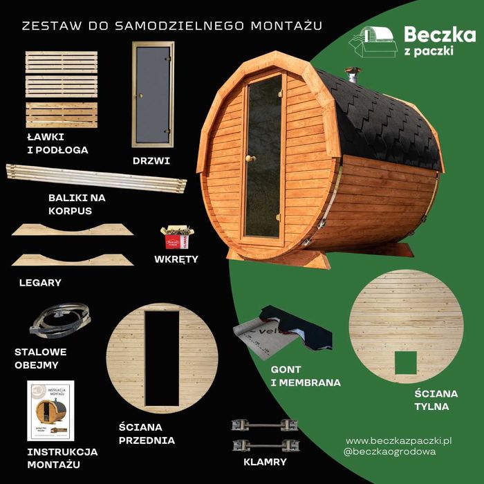 Sauna beczka ogrodowa do złożenia samodzielnego montażu wysyłka