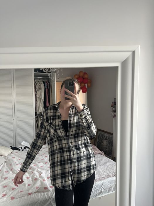 Czarno biała koszula w krate kratkę TopShop XS/S kurtka