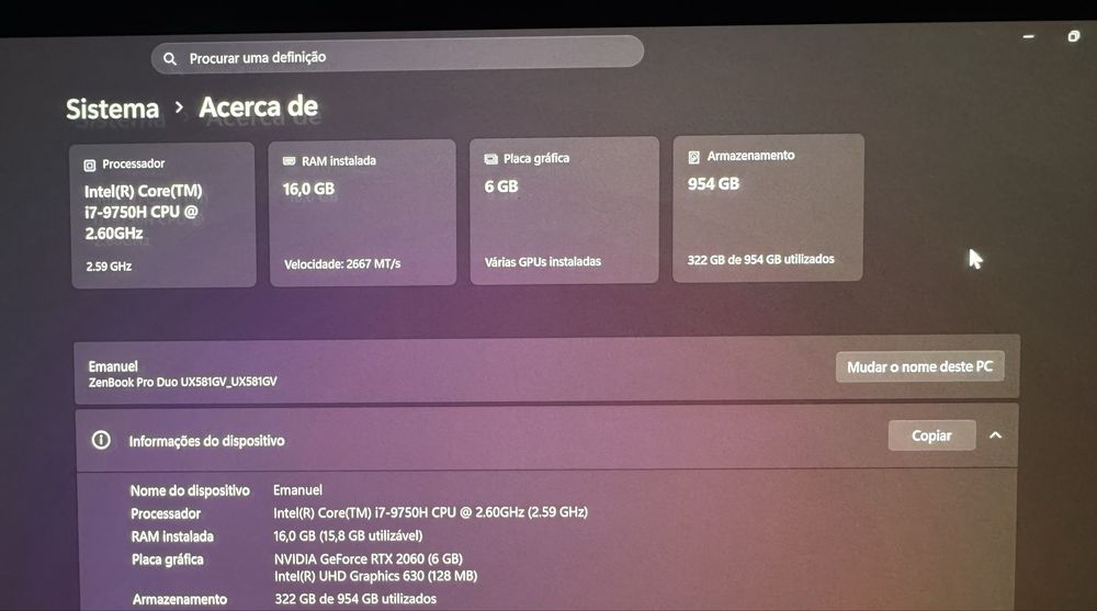 Portátil ASUS ZenBook Pro Duo (UX581GV) - Ecrã Duplo / i7 / 16GB / RTX 2060
