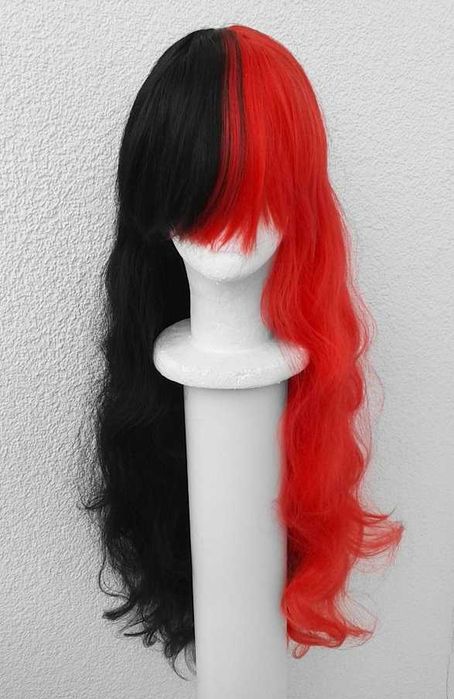 Czarna czerwona peruka dye split z kitkami gothic lolita cosplay wig