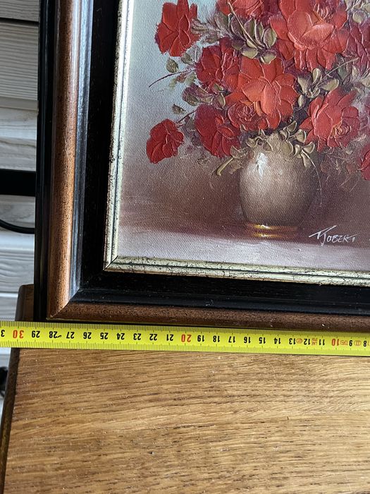 Obraz olejny na płótnie – bukiet czerwonych róż, sygn. Robert Cox