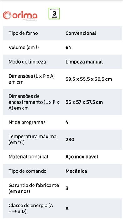 Vendo Forno Orima (Novo) em caixa e com fatura