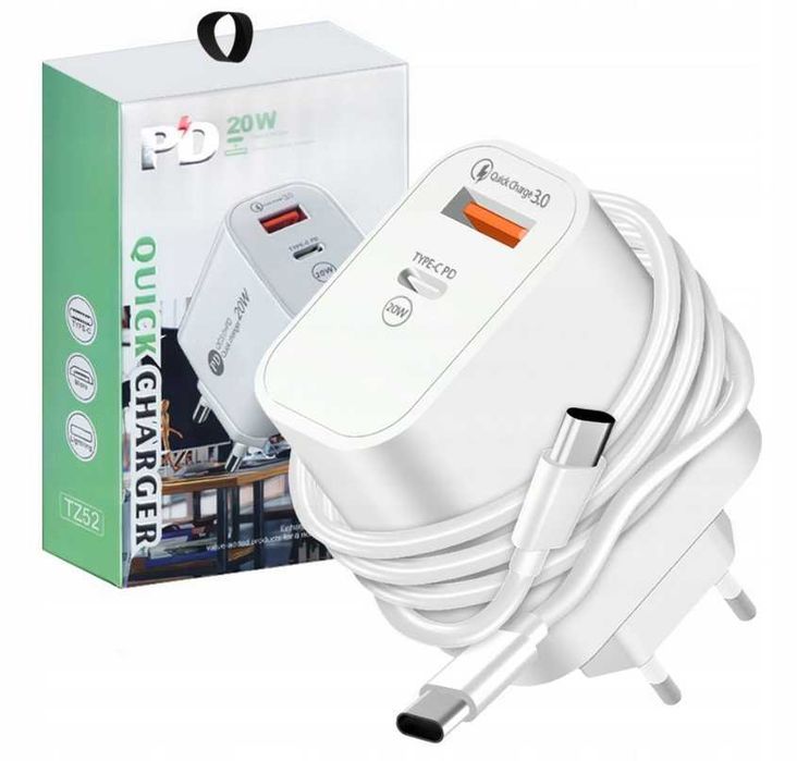 Zestaw szybka ładowarka sieciowa usb type-c +kabel type c pd20w 3000mm