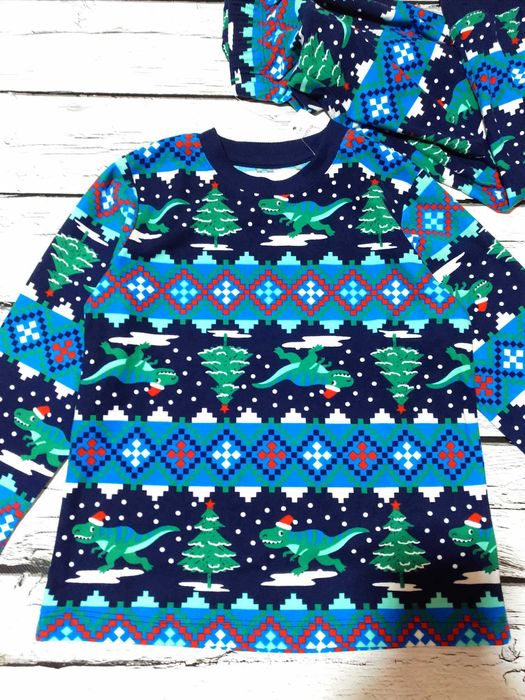 Тепла мікрофлісова новорічна дитяча піжама на хлопчика з динозаврами