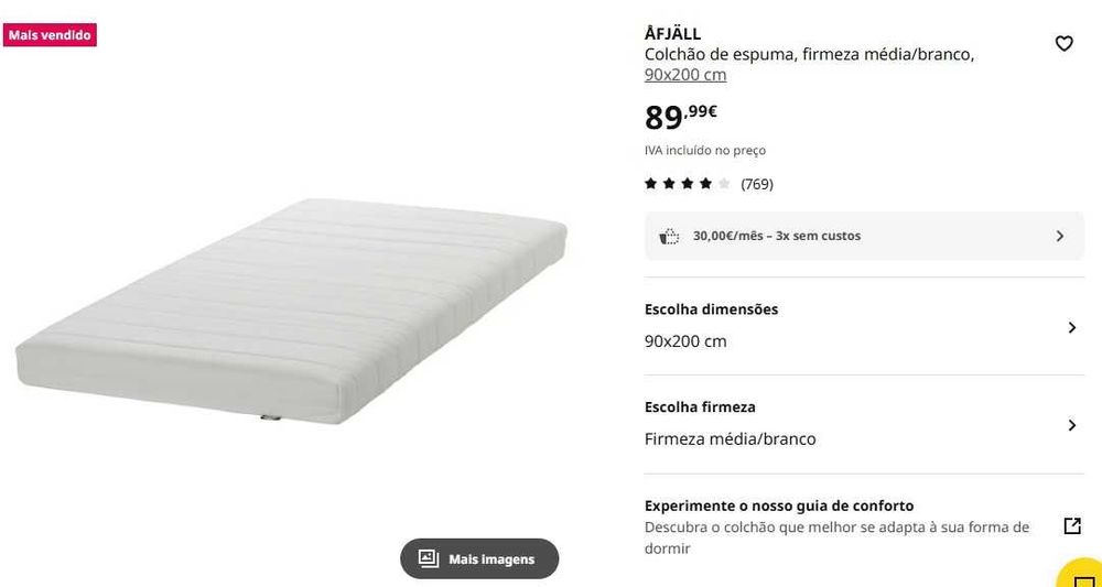 Cama IKEA KURA + Colchão AFJÄLL 90x200 – Conjunto 100€