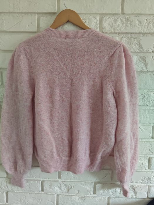 pudrowy wełniany kardigan sweter wool ull mohair DONA L