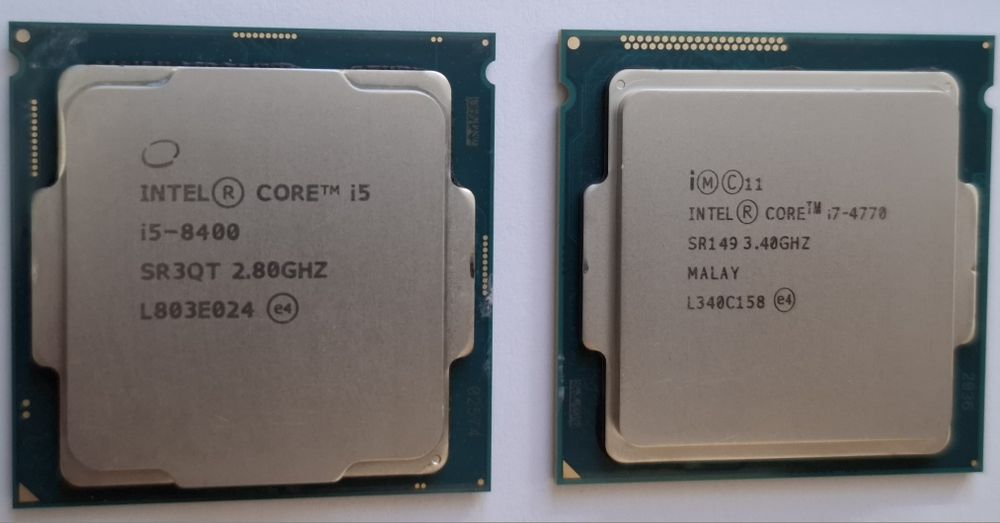 Процессоры Intel Core i7-4770 (LGA 1150) и Core i5-8400 (LGA 1151v2).