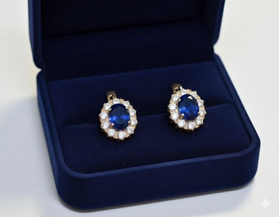 Золотые серьги с сапфиром 585 проба