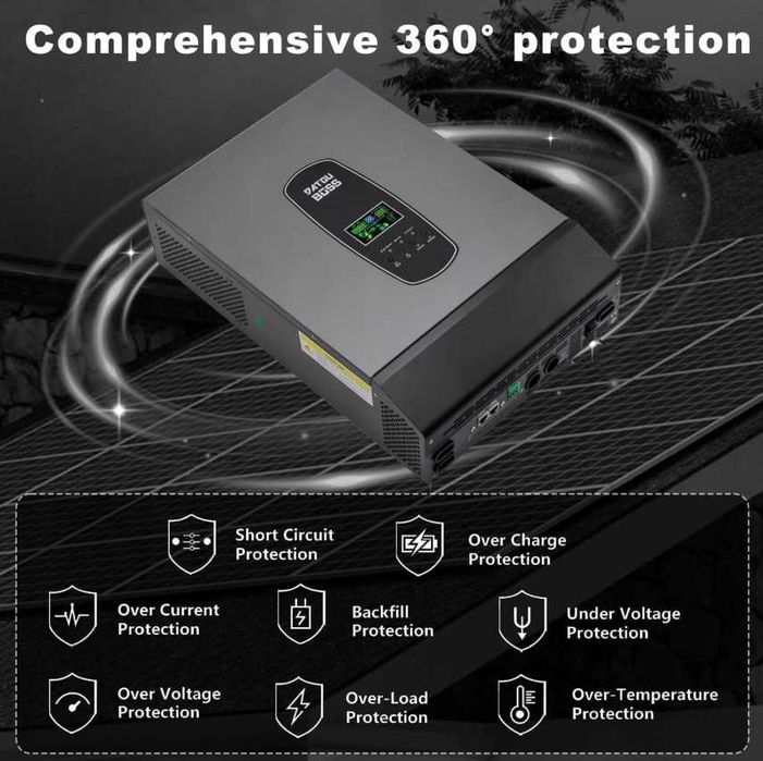 DATOUBOSS 6200W Hybrydowy Inwerter 48V Czysta Sinusoida, z MPPT 120A C1A9