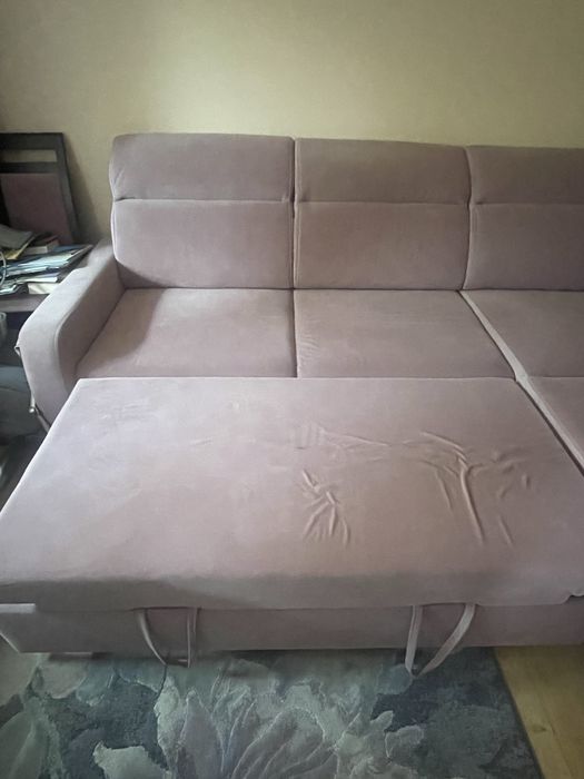Sofa narożna z funkcją spania brudny cimny róż 265 cm x 210