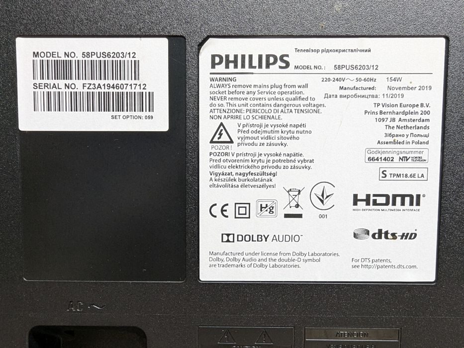 Philips 58PUS6203 4K Ultra HD Smart TV / 2019