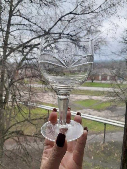 Мальцев! Бокал винный антик стекло алмазная грань линза высокий фужер