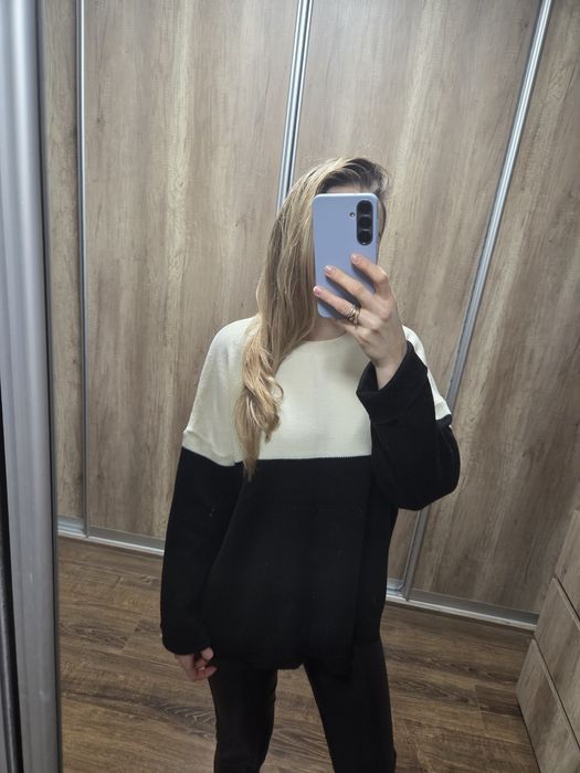 Sweter oversize M 38 czarny beżowy