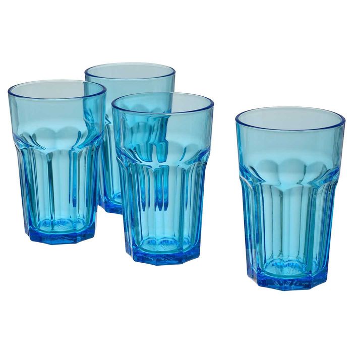 Zestaw 4 szklanek IKEA POKAL, 350ml, niebieskie, idealne na każdą porę