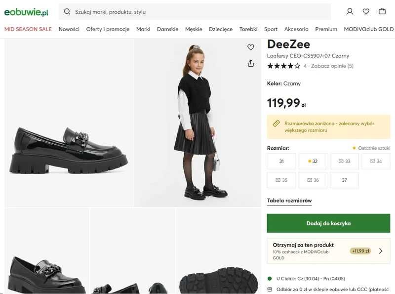 DeeZee Loafersy Buty dziewczęce Czarne 35 Lakierki klamra (7)
