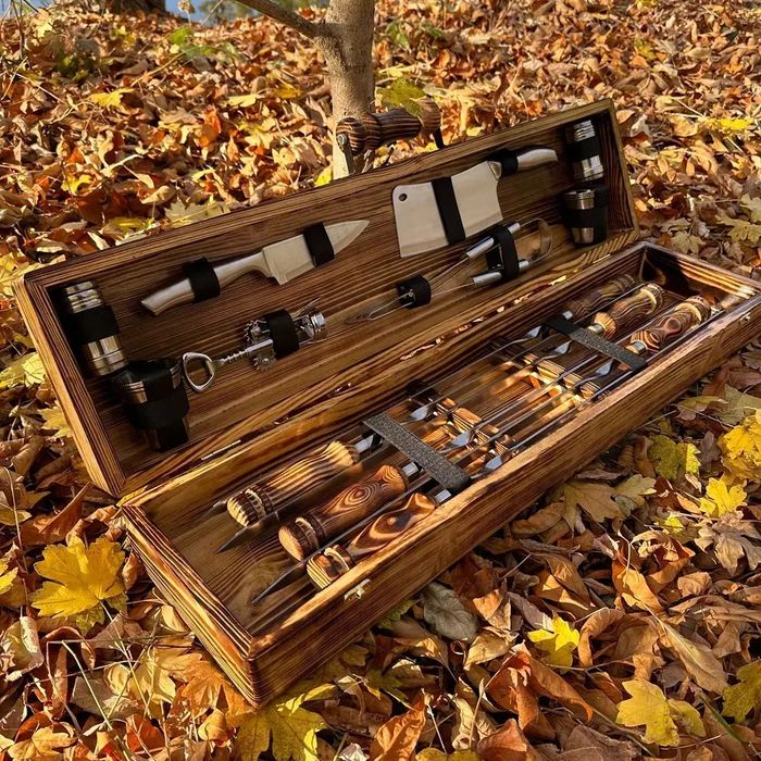 Набори шампурів у дерев’яному кейсі,  подарунок чоловіку на Новий Рік