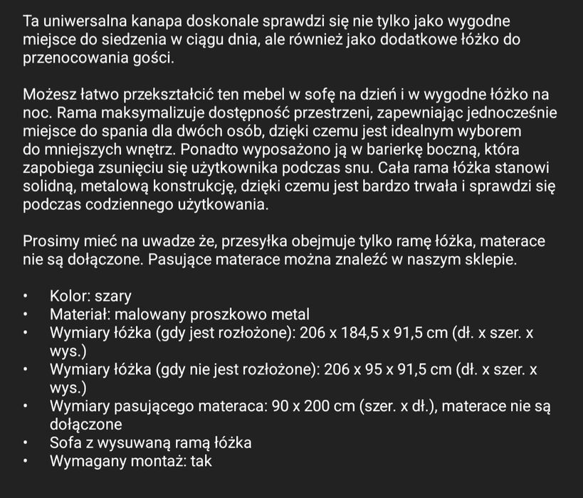 Łóżko metalowe rozkładane