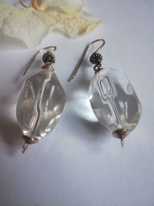 Kolczyko kryształ górski, srebro oksydowane