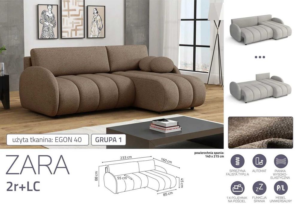 Narożnik z funkcją spania Zara 2rLC Darmowa dostawa